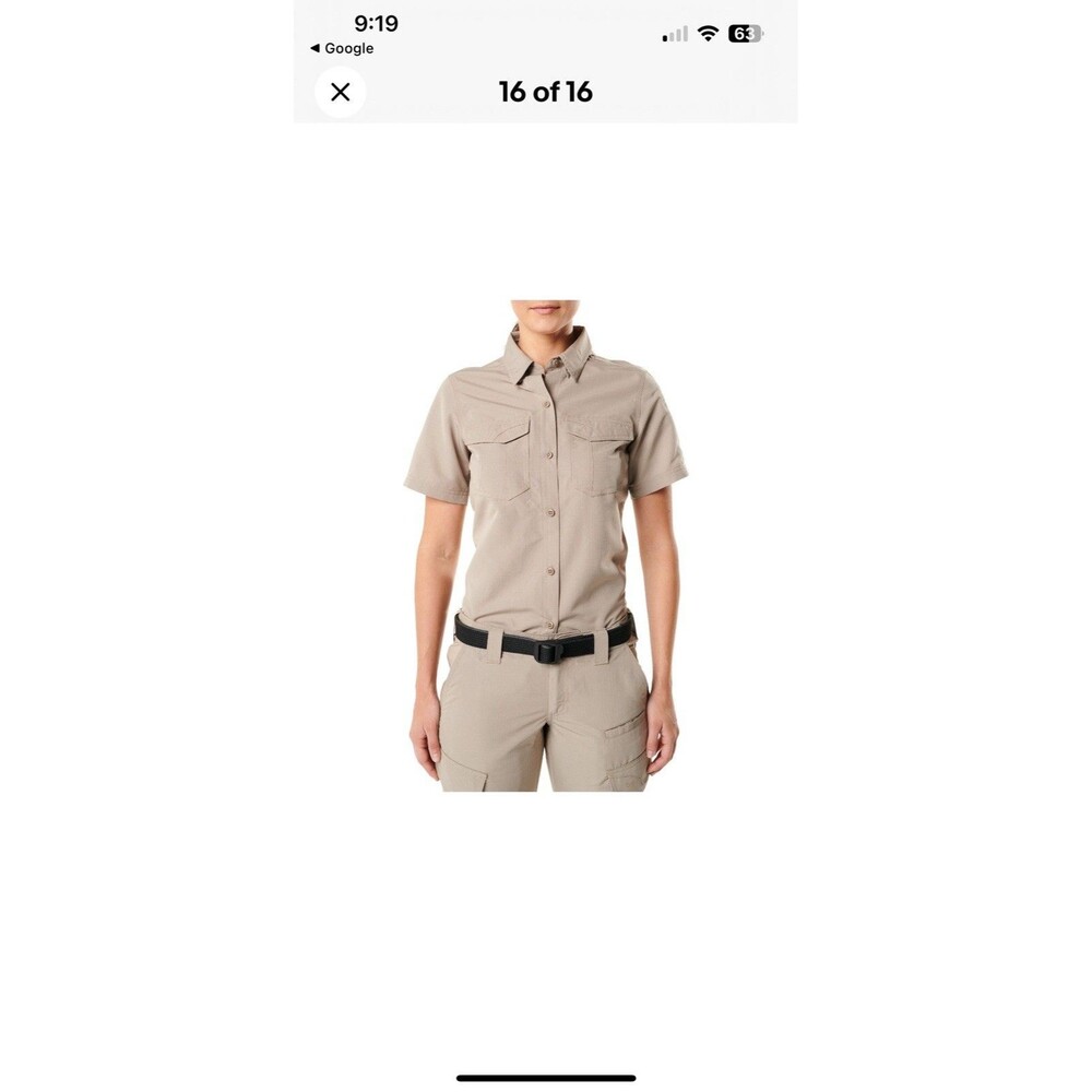5.11 Tactical Women's Size Medium Short Sleeve Shirt Khaki Tan Beige Polyester